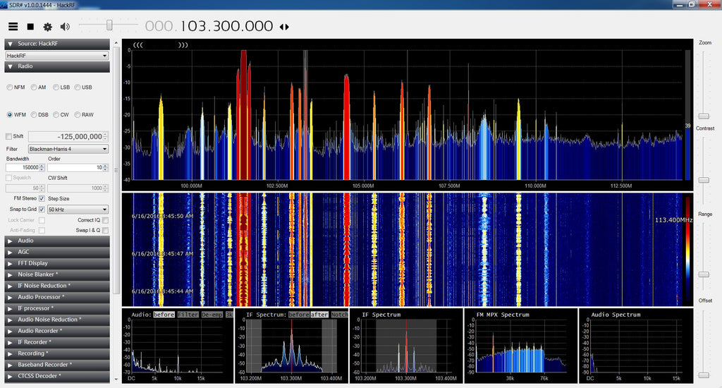 FM reception using the 40 dB LNA and HackRF